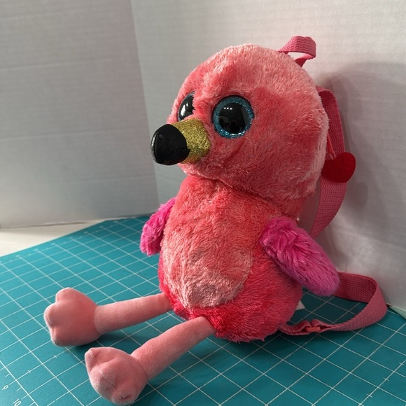 TY Gilda The Pink Flamingo Plush Backpack 10” Fun Trendy Bright Sparkly Eyes - Picture 3 of 7